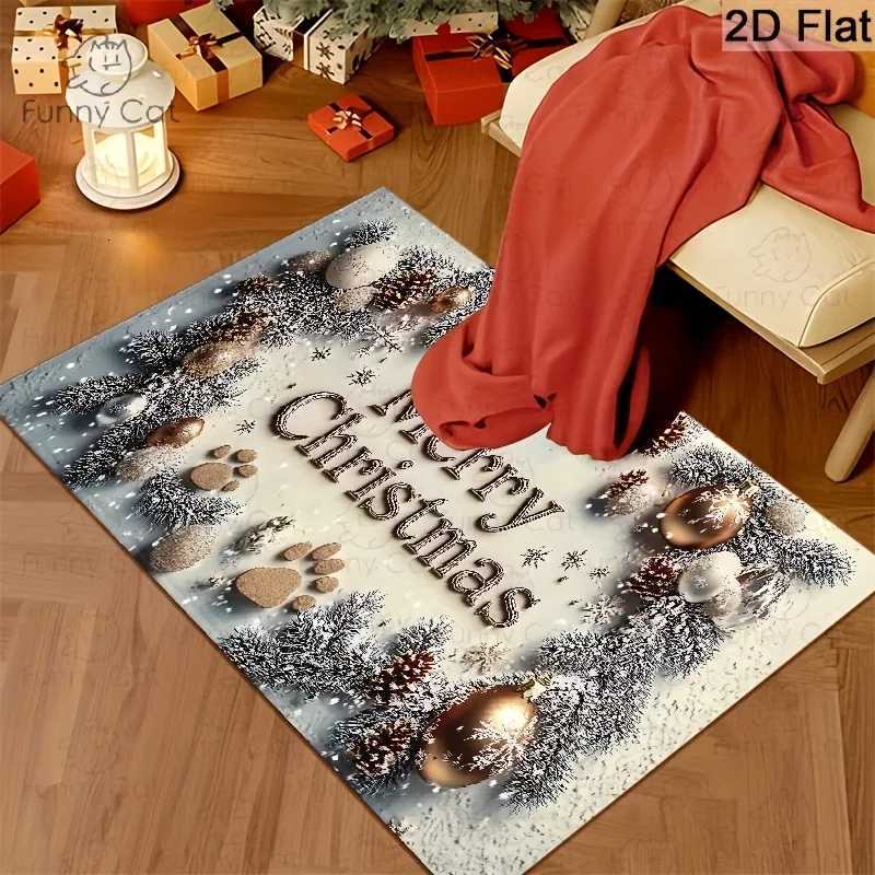 VIKAMA Cartoon Merry Christmas Pet Footprint Carpet Entrance Hall And Bathroom Non-Slip And Dirt-Proof Floor Mat Home DecorM251117