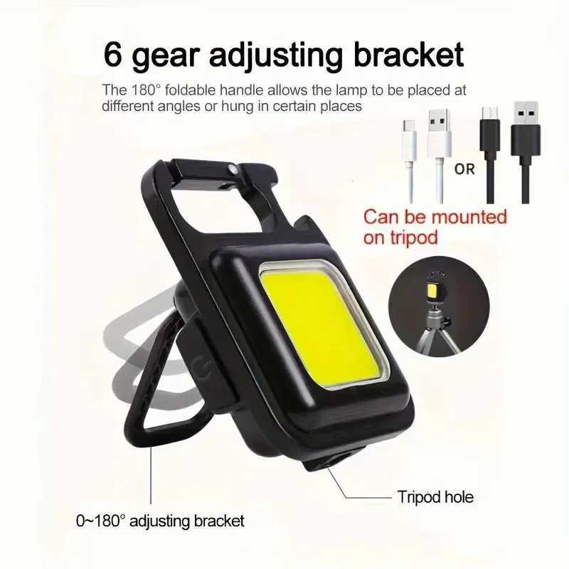 Mini COB Work Light High Power LED Flashlight Keychain 4 Modes LED Strong Lantern Magnet USB Rechargeable Outdoor Torch Camping M251117