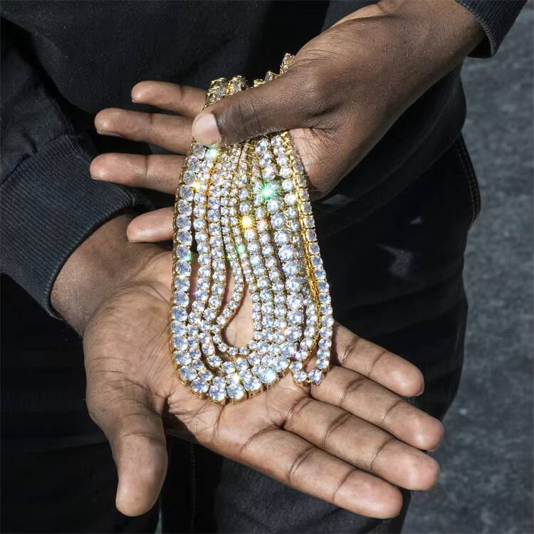 AAA Gems Different Sizes 4mm 5mm 65mm Personalized Sterling Silver Tennis Chain Moissanite Gold Tennis Chain