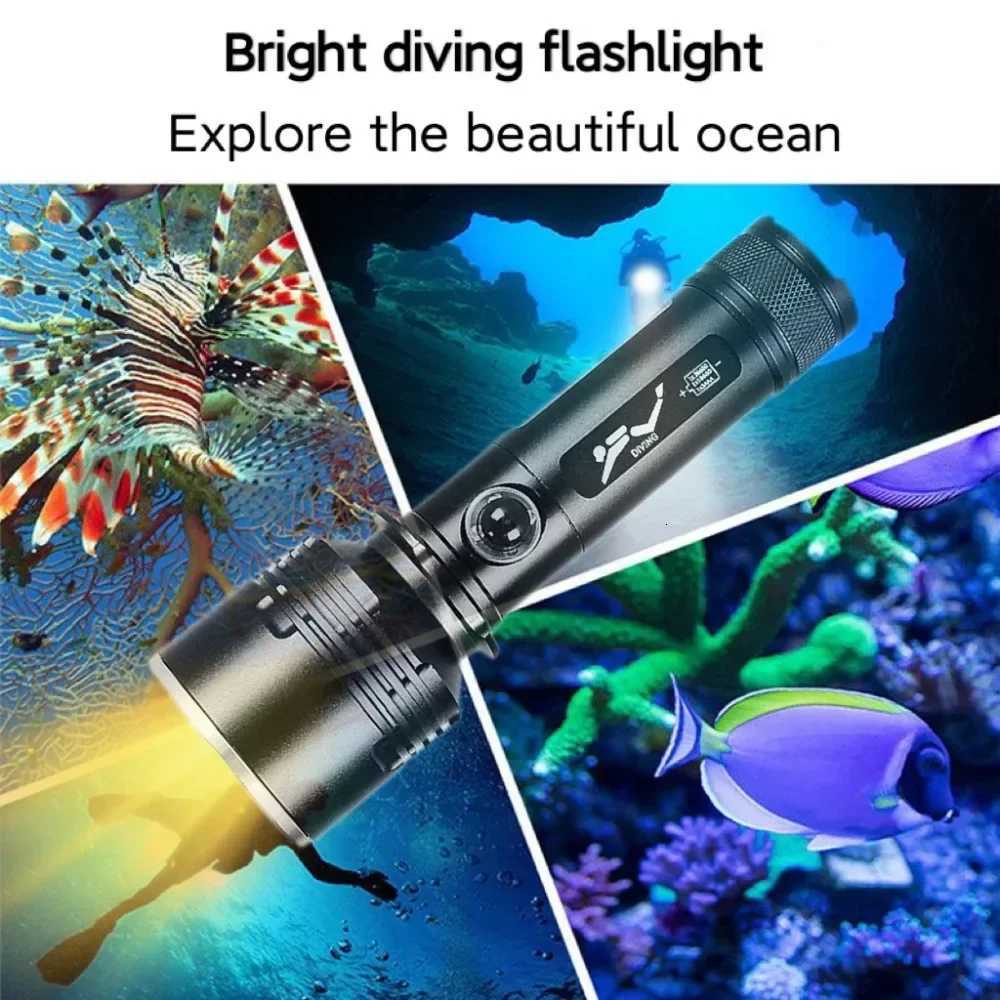 High Power XHP70 Led Diving Flashlight Professional Dive Lantern IPX8 Waterproof Underwater Torch Fishing Lamp with Hand Rope M251117
