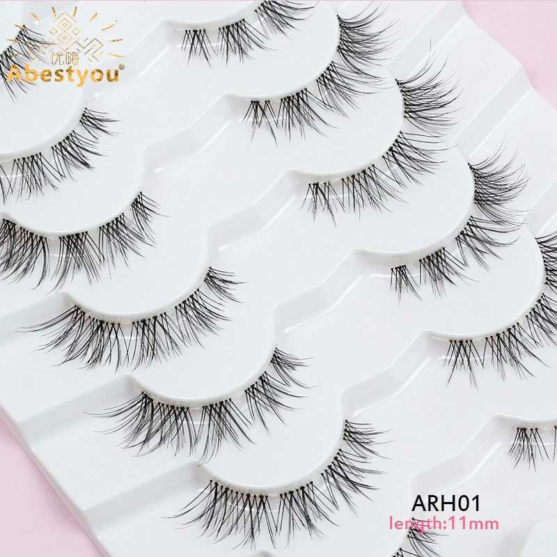 Abestyou Offical 7Pair 12mm Short Brown Coffee Color False EyeLashes Natural Long Wispy Invisible Band Full Strip 3d Mink LashesT251117