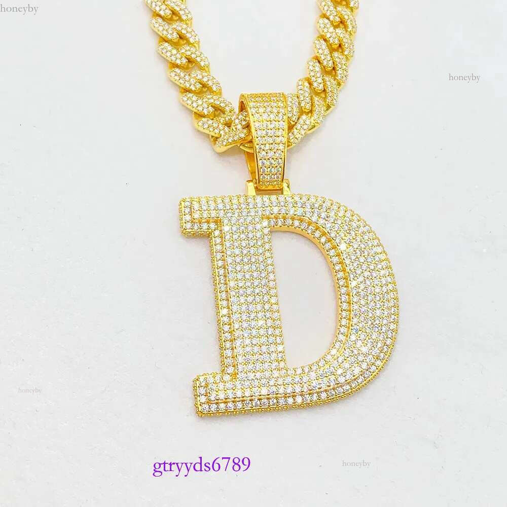 3mm 24inch Rope Chain Jewelry for Men Women Nice GiftA-Z Sterg Sier Shiny Moissanite Letter Pendant with