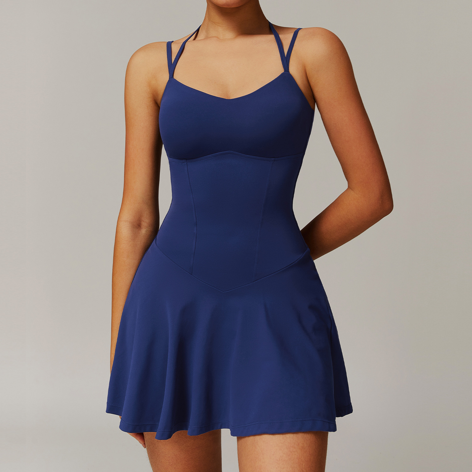 A822 Athletic Women's Halter Top Dress with Pocket Bottom Layer - Lightweight Short Tennis Skirt