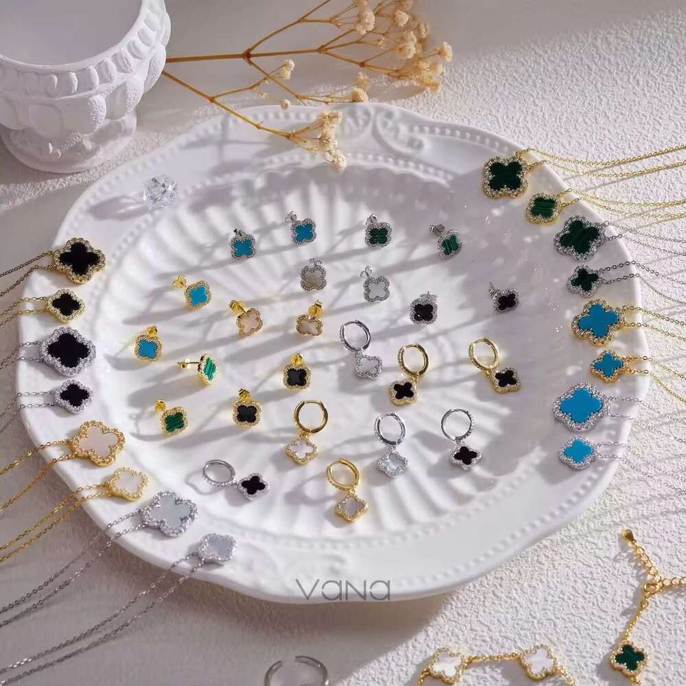 VANA High Quality 4 Leaf Necklace Sterg Clover Sier Ring Brands Jewelry Set