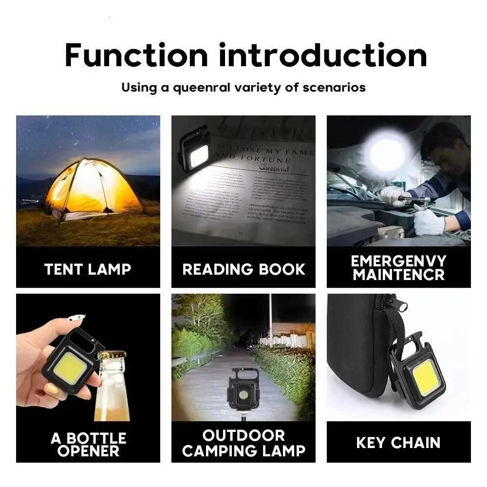 Mini COB Work Light High Power LED Flashlight Keychain 4 Modes LED Strong Lantern Magnet USB Rechargeable Outdoor Torch Camping M251117