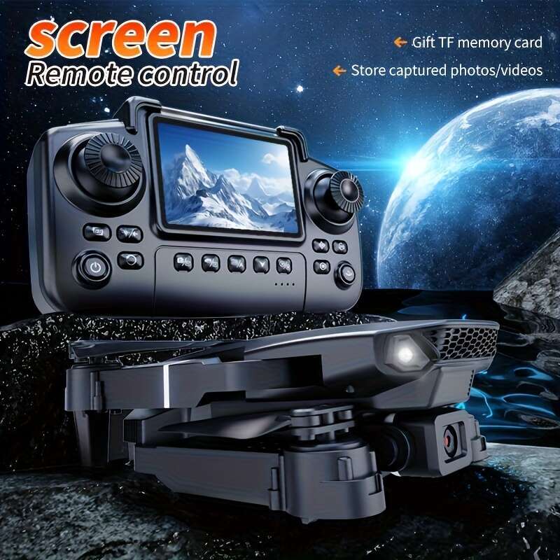 NEW E Foldable Quadcopter Drone Visual Remote Control With Display Screen Dual Cameras Two Batteries Brushless Motor Obstacle Avoidance LED Lights