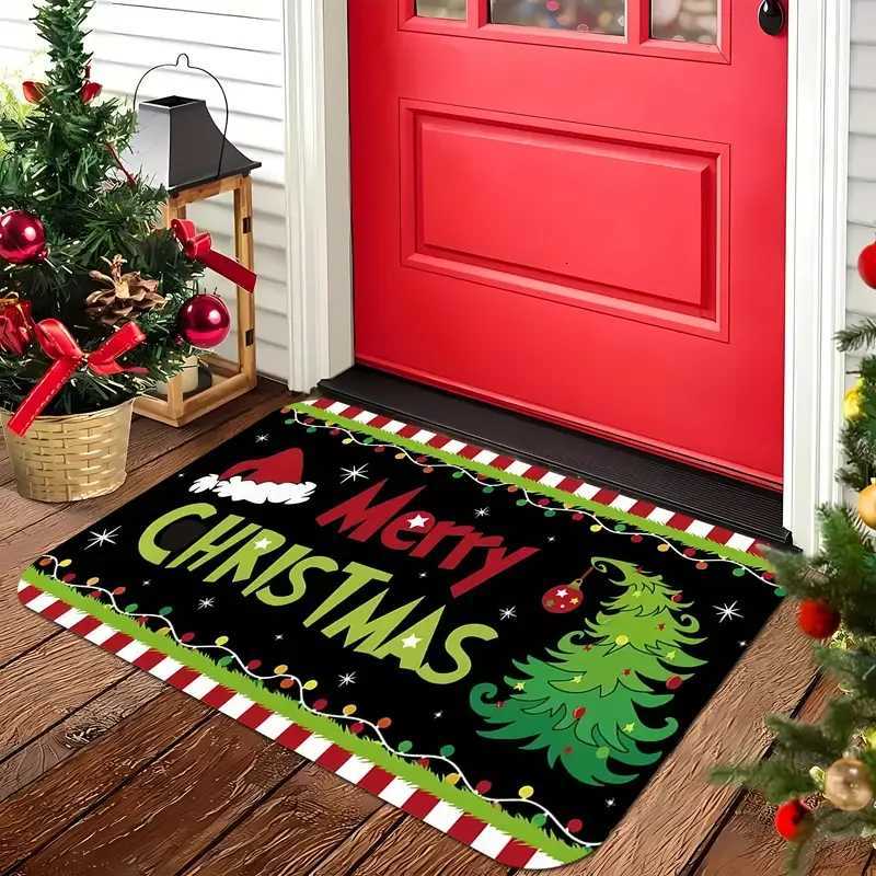 Christmas Red And White Stripe Santa Claus Welcome Mat Flannel For Bathroom Living Room Bedroom Kitchen Christmas Decor CarpetM251117