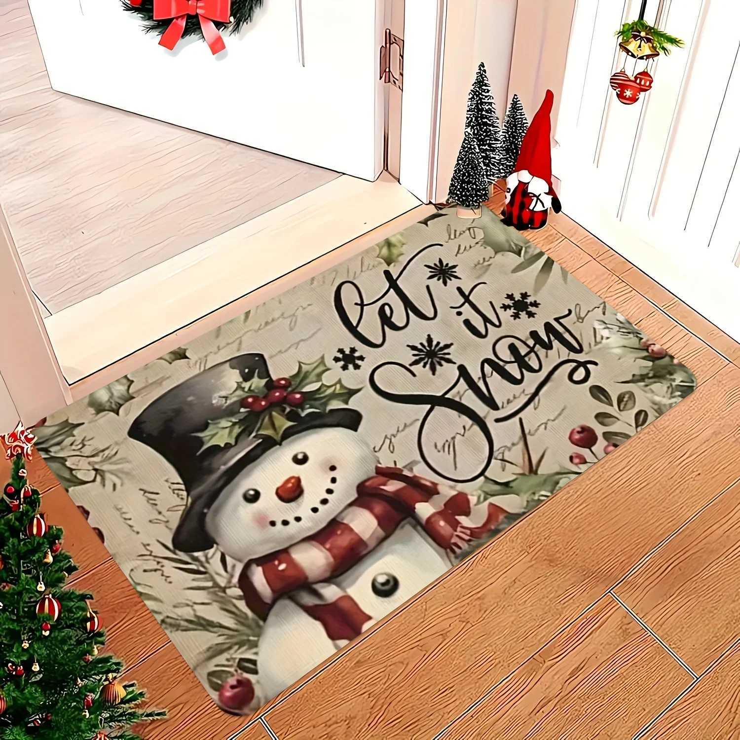 VIKAMA Christmas Carpet Doormat Carpet For Live Room Snowman Pattern Bedside Floor Mat Outdoor Carpet Welcome MatM251117