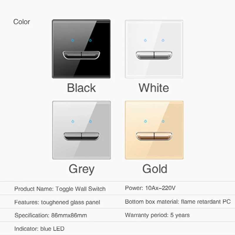 Grey Tempered Glass Wall Switch Panel Led European 16a Socket Retro Toggle Light Switch Eu Uk Standard 2usb Socket 1Gang-4gangW251117