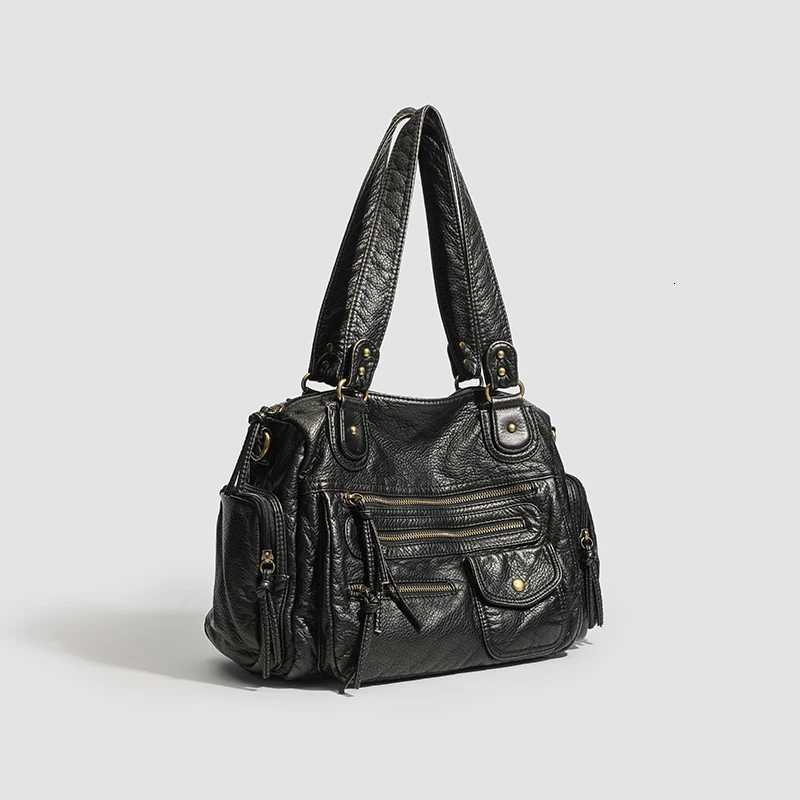 Vintage women male and female Y2K hot girl shoulder bag PU leather zipper pocket shoulder bag large retro casual daily travelW251117