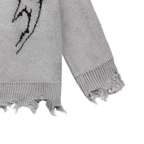 Mens Frayed Sweater Mens Round Neck Loose Lazy Style Long Sleeve Knitted Top Versatile Mens Fashion 2025 New Model