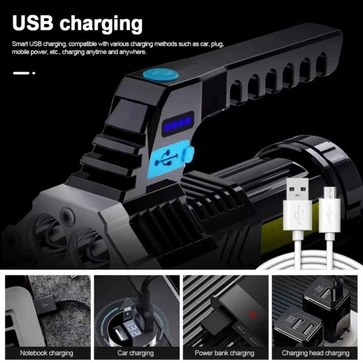 7LED High-Power Flashlight With USB Charging COB Side Light - Suitable For Portable Flashlights Such As Fishing Camping Hiking M251117