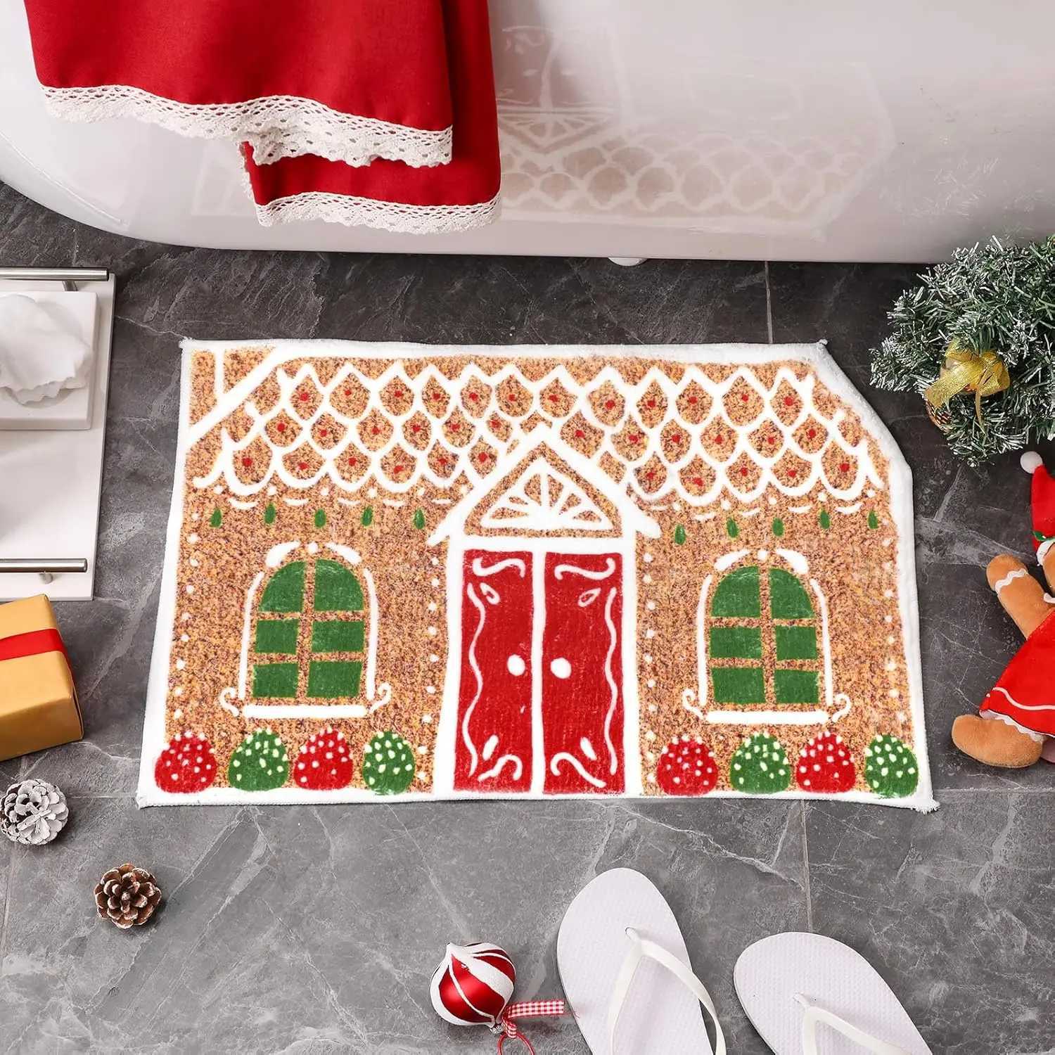 VIKAMA Christmas Gingerbread Rug Bath Mat Cute Absorbent Bath Rug DecorationM251117
