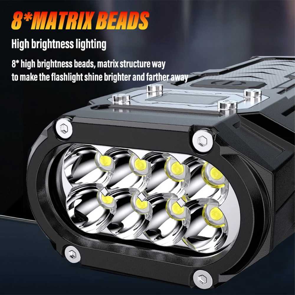 Super Bright LED Flashlight Rechargeable Torch Portable Work Light Outdoor Camping Light with High Brightness COB Side Light M251117