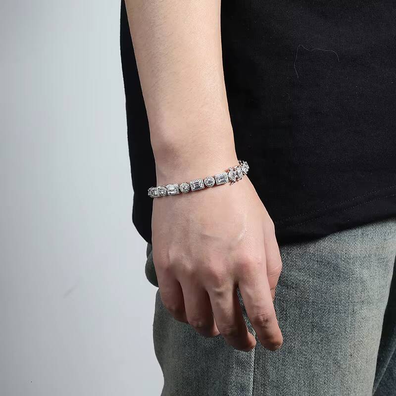 New Style Men Fine Jewelry 7mm Fancy Shape VVS Moissanite Diamond Silver 925 Iced Out Baguette Tennis Link Chain Necklaces