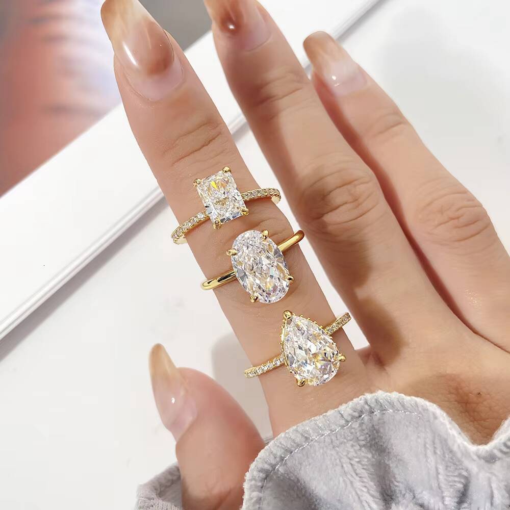 Luxury 925 Sterling Silver Fine Jewelry Pear Shape Cubic Zirconia Wedding Engagement Ring Non-Fade Bling Iced Pear CZ for Women