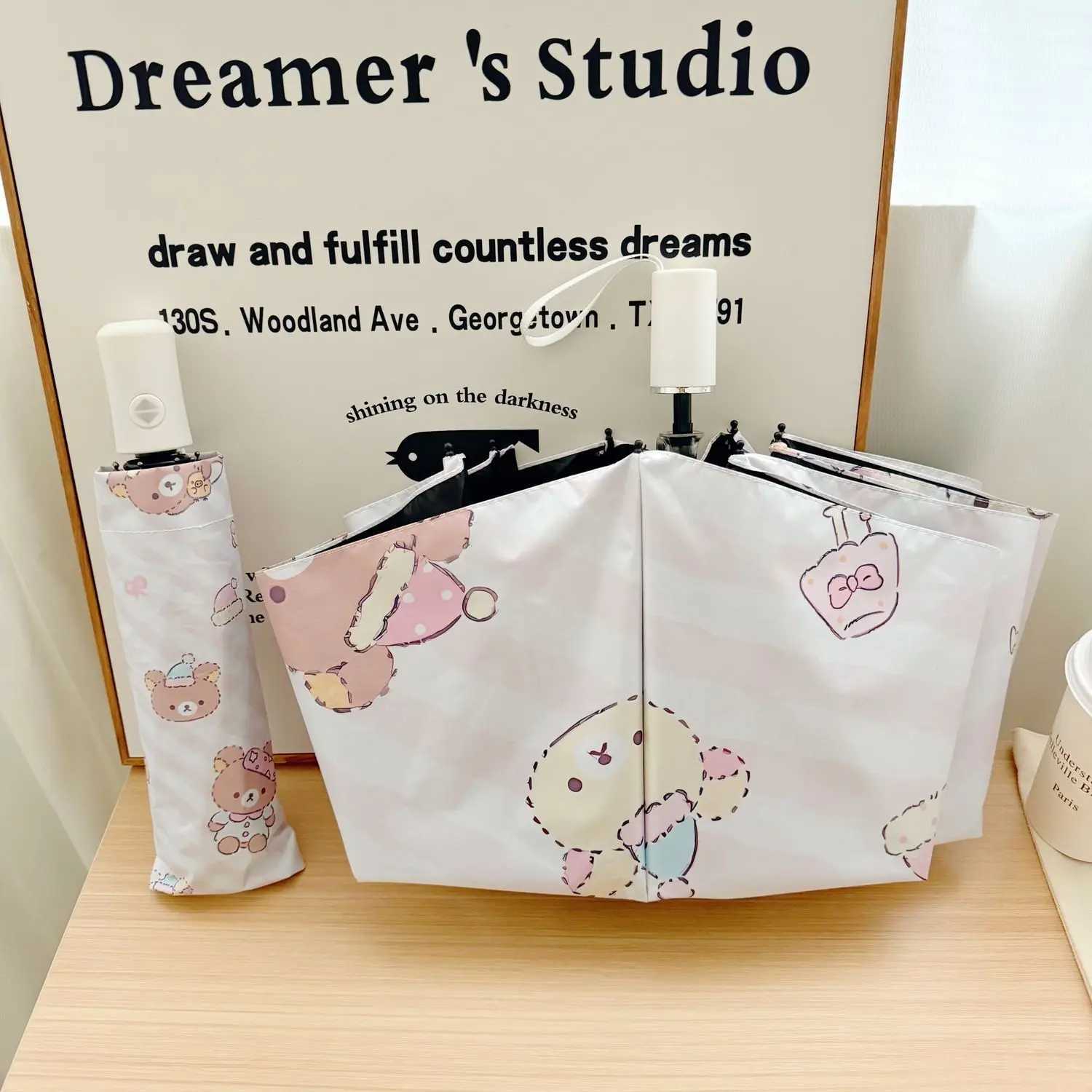 Cartoon Automatic Umbrella Sunshade And Rainproof Black Glue Umbrella Foldable Convenient Sun Umbrella for All Weather C251117