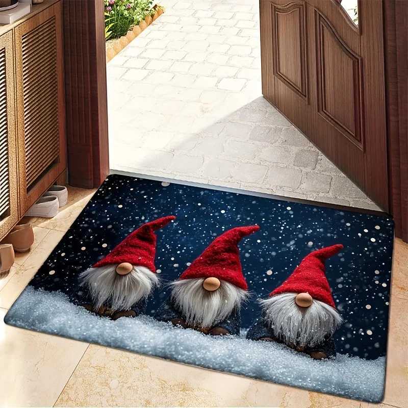 1pc Christmas Door Mat 047inch Thick Flannel Machine Washable Festive Red-Hatted Elf Design Ideal for Kitchen or LiviM251117