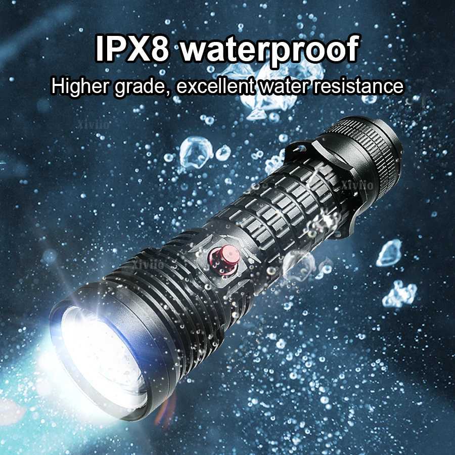 9000000LM Super Bright LED Diving Flashlight Powerful Waterproof Diving Land Dual-purpose Light Hunting Emergency Two-color Lamp M251117