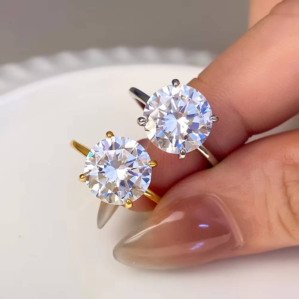 Wholesale S925 Sterling Silver Big Round CZ Solitaire Engagement Rings for Couple