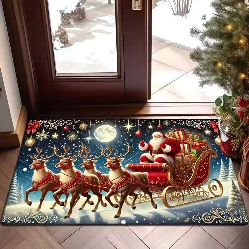 1PC Christmas Decorations Santa Claus and Reindeer Mat Suitable for Home Entrance Kitchen Living Room BedroomM251117