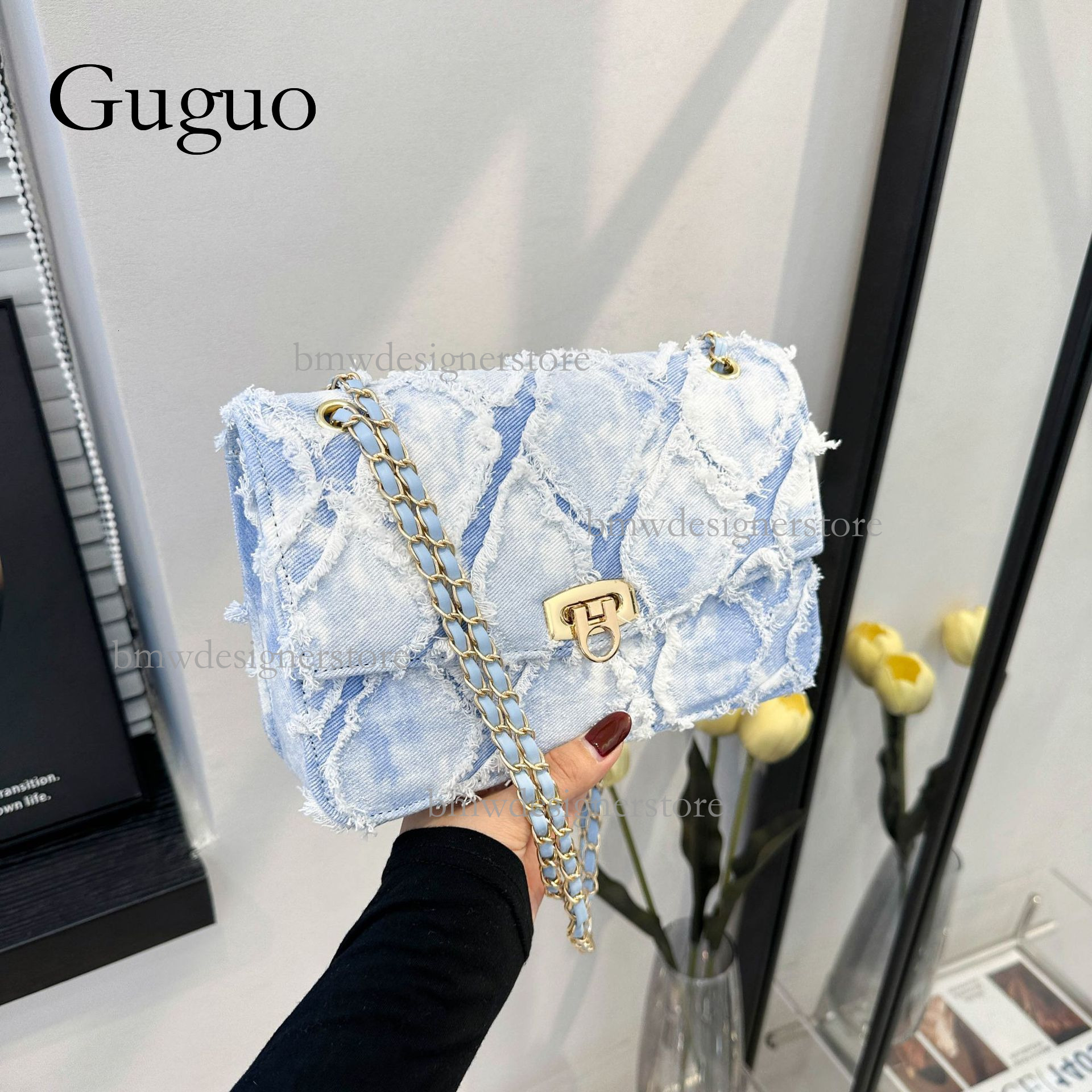Guguo Designer Likes Wide Tie Dye Women's Denim Single Shoulder Bag, Stylish And Versatile, Large Capacity Luxury Commuter Crossbody Bag, Metal B