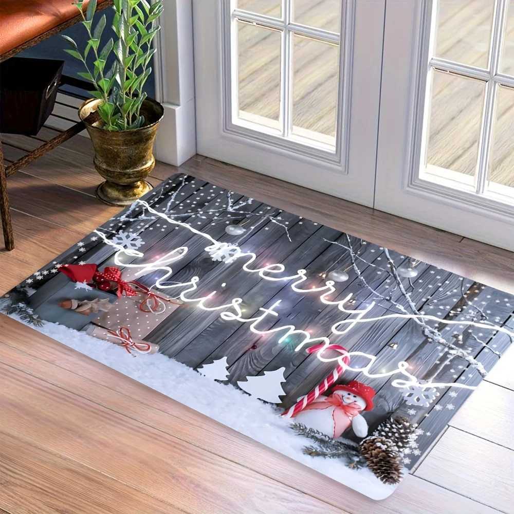 Merry Christmas Snowman and Gifts Non-Slip Floor Mat - Indoor and Outdoor Absorbent Foot Mat Suitable for Home DecorationM251117