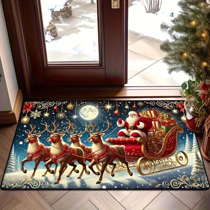 Washable Santa Reindeer Christmas Doormat - Non-Slip Perfect for Bedroom Hallway Kitchen Entrance Festive Home DecorM251117
