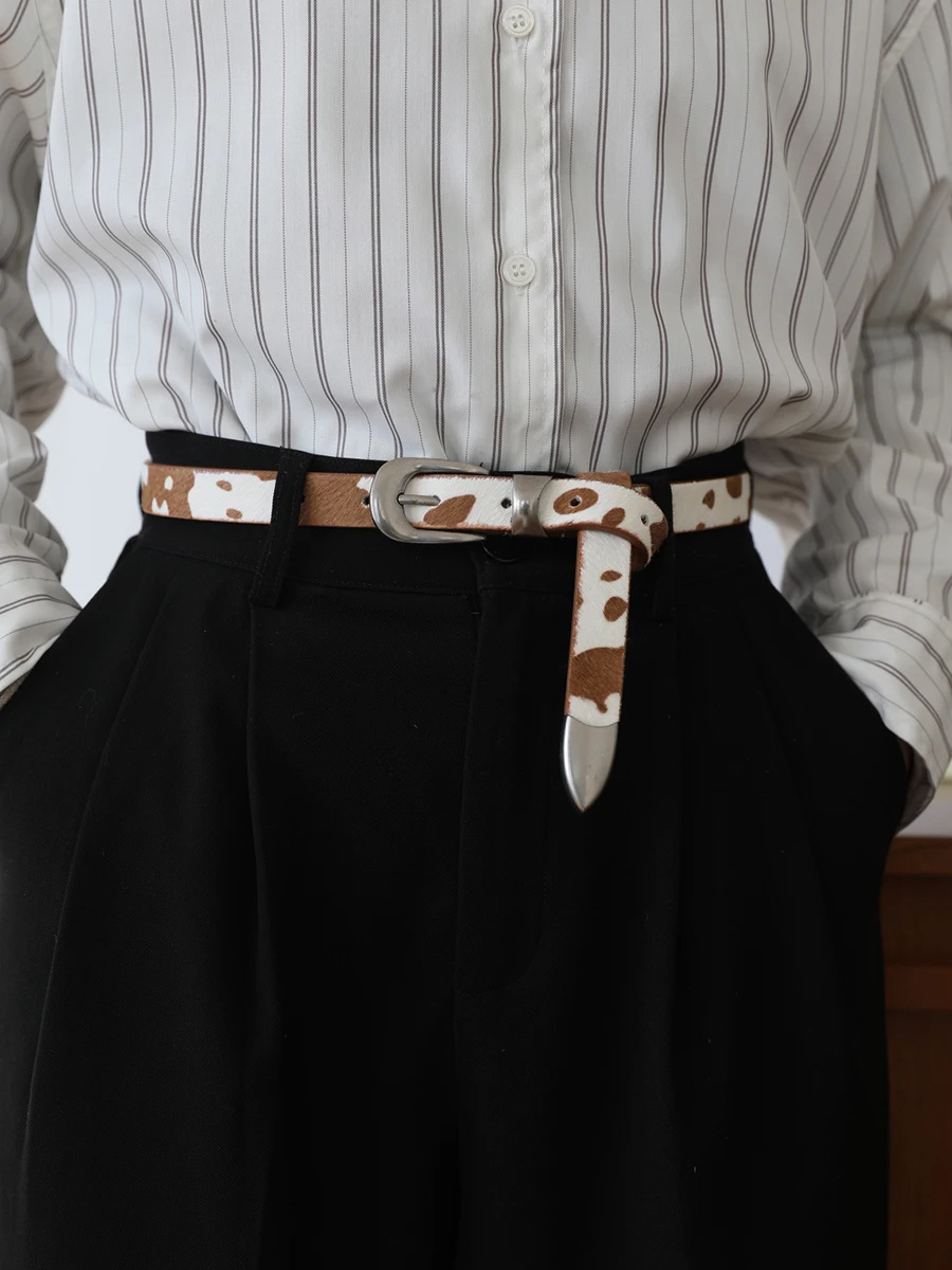Womens handmade cow print buckle strap 2cm 250414