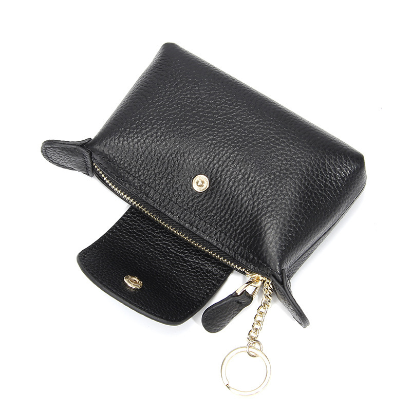 Women's exquisite small wallet solid color fashionable zipper short coin wallet soft leather real leather lychee pattern keychain designer wallet - view 5