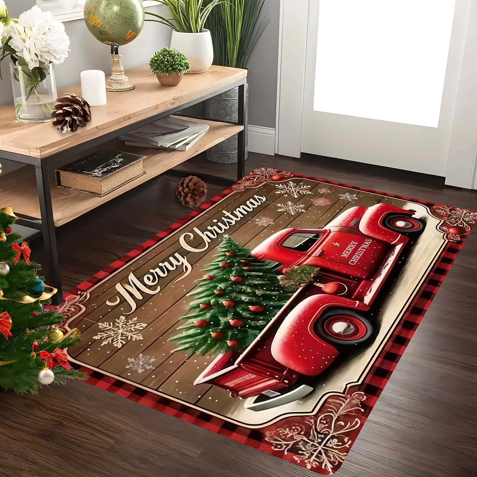 VIKAMA Merry Christmas Red Truck Print Festive Welcome Mat Winter Soft Non-Slip For Bathroom And Entrance Area Home DecorM251117