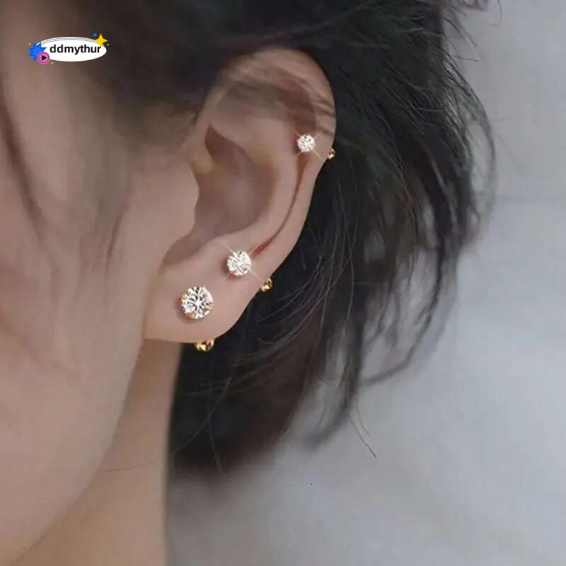 3Pairs Classic Round Zirconia Stud Earrings For Women, Stainless Steel Women's Cartilage, Tragus, Lobe, Daith Piercing Jewelry ddmythur