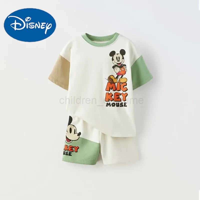 Disney Fashion Boutique Childrens Set Mickey T-shirt Shorts 2 Piece Outfits Summer Clothing Casual Cartoon Kids Short Sleeve Suit W20250417