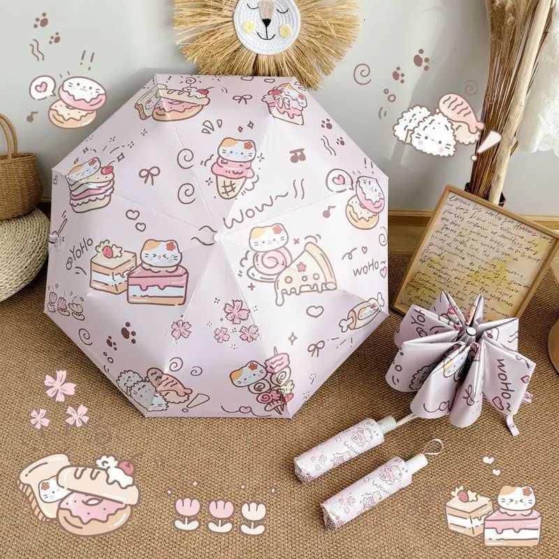 Cute Cat Design Automatic Umbrella UV Protection Sunshade Rainproof Three-Fold Eight-Rib Compact Umbrella for All Weather C251117
