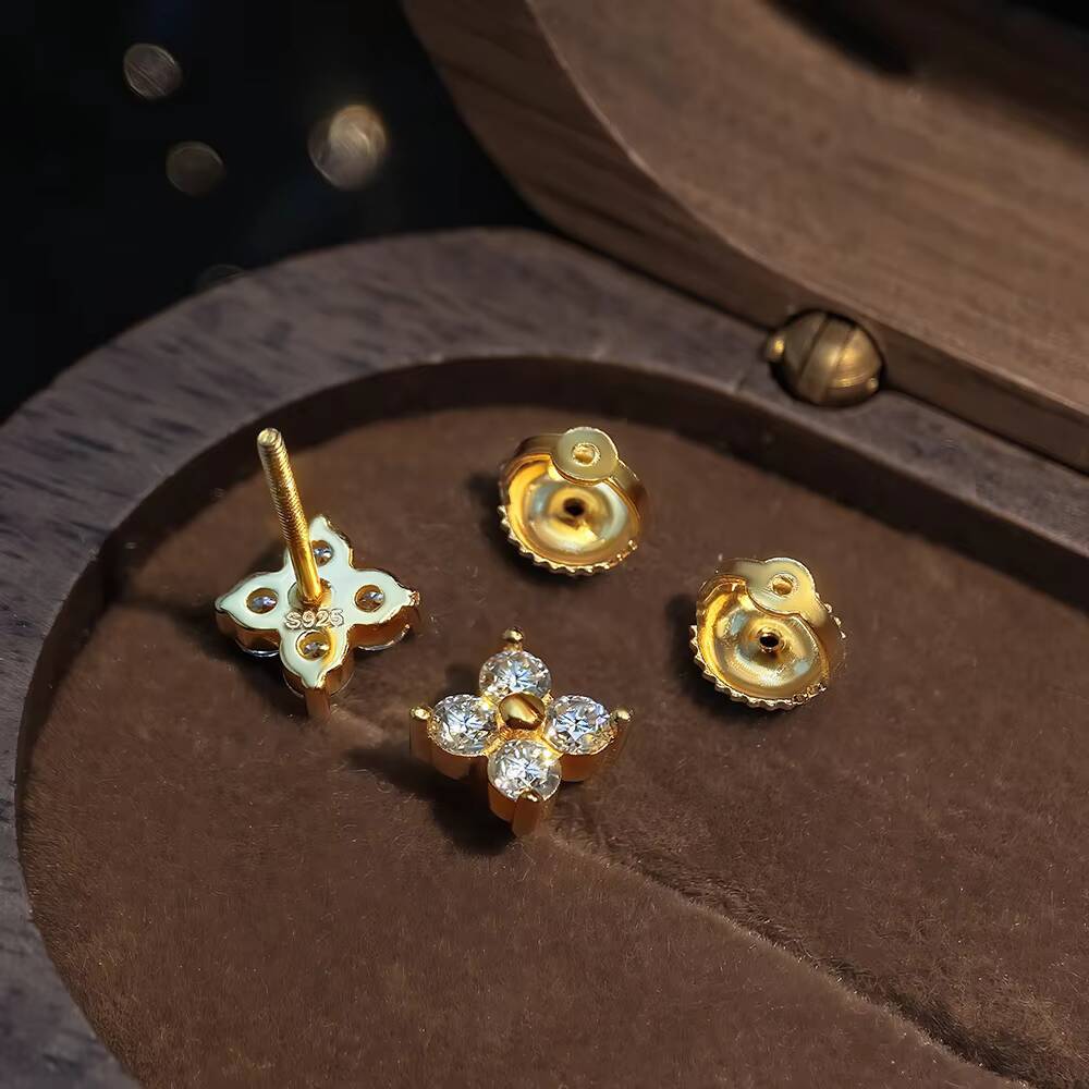 Jewelry Manufacturers Daily Wear 6MM Flower D Color VVS Moissanite 925 Sterling Silver Stud Earrings