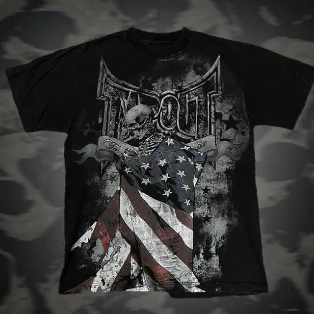 Summer Trendy Gothic Style Cotton T-shirts Skull Graphic Tshirts Y2K Retro Grunge Hip Hop Men Clothing Oversized Short SlveC250417