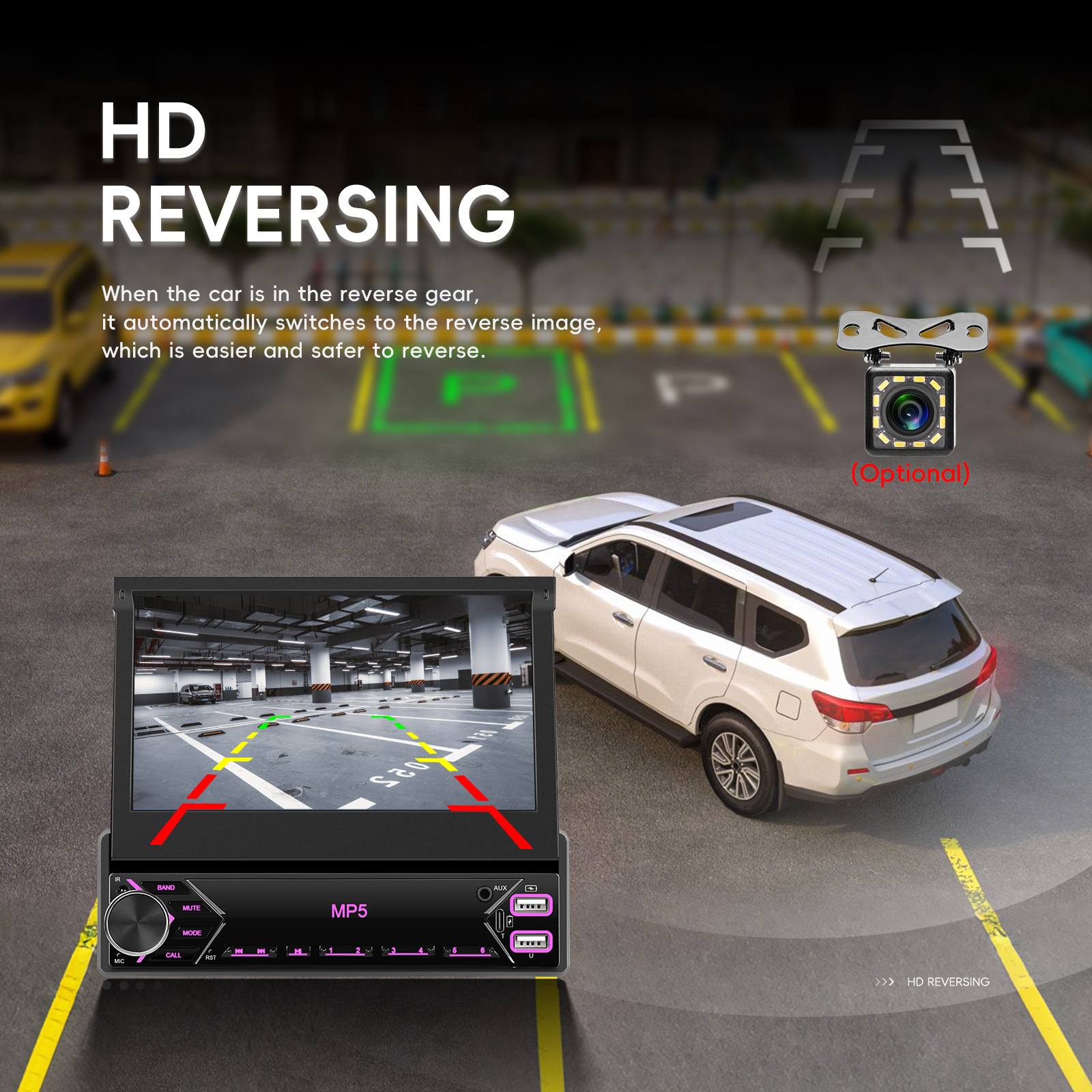 7 inch Android 10.0 Automatic Telescopic Car Multimedia Player 2GB +32G Carplay Car Radio Universal Car Stereo With GPS Navigation FM AM Rearview Came