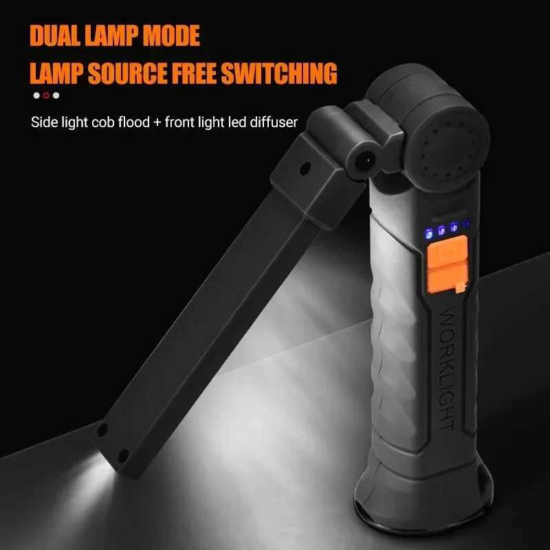 USB Flashlight Rechargeable Built-in Battery Camping Torch LED Work Light with Magnetic Base 5 Modes For Home Outdoor Camping M251117