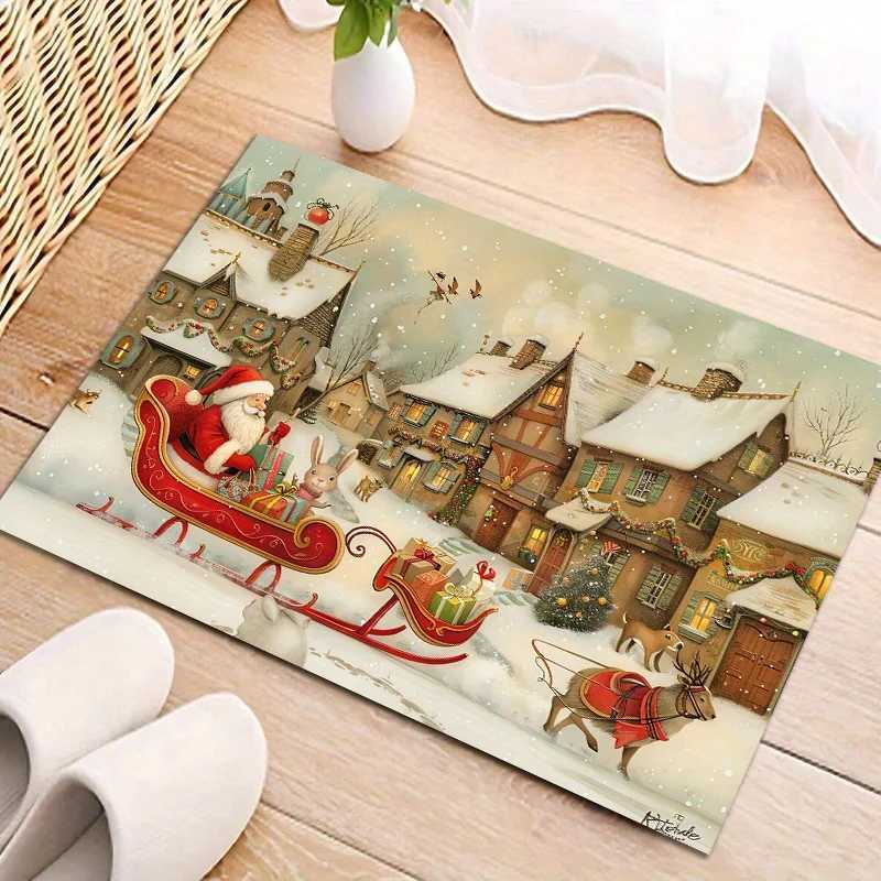 Christmas Snow Deer Santa Claus Kitchen Floor Mat Home Decor Bedroom Doormat Hallway Balcony Long Rugs Christmas DecorationsM251117