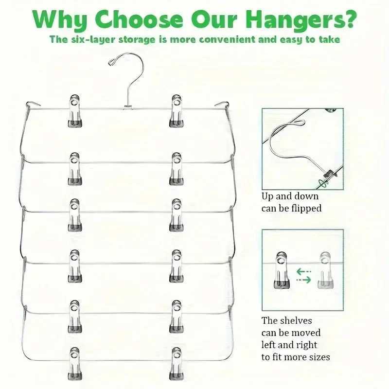 High Quality 6-Tier Metal Pants Hanger With Clips Space-Saving - Durable Multi-Layer Storage For Skirts And Trousers Black C251117