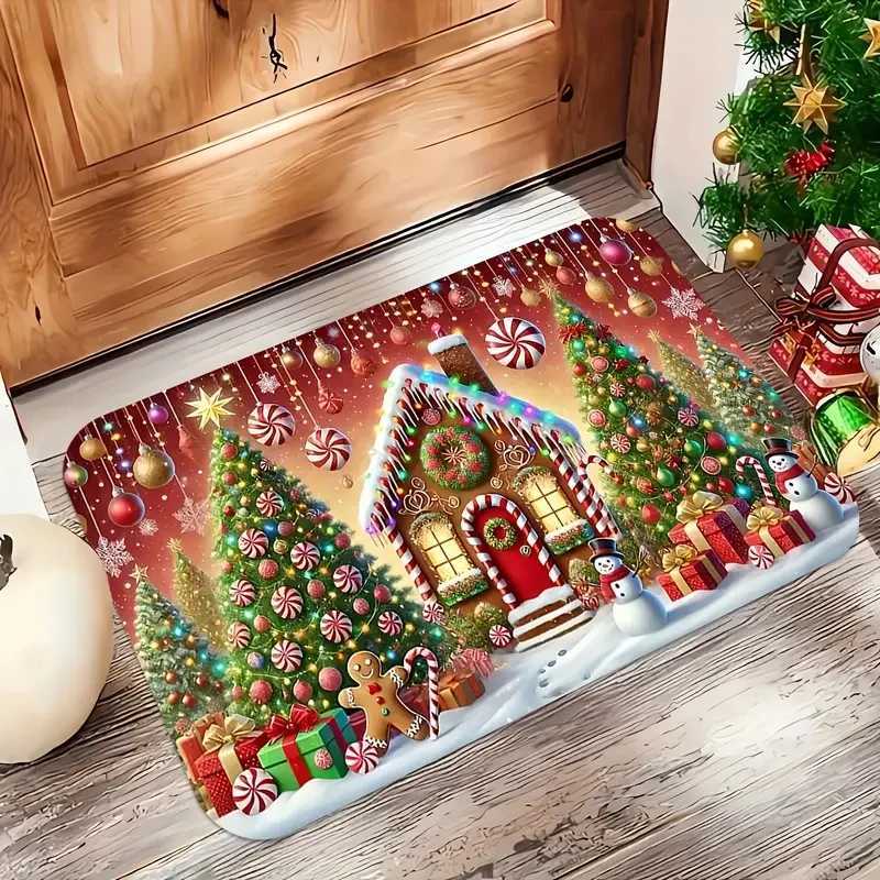 VIKAMA 1PC Christmas Doormat Featured Gingerbread House and Tree Design for Living Room Bedroom Kitchen Holiday DecorM251117