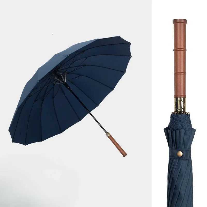 Resistant Wooden Handle Long Handle Umbrella 16 Bone Reinforced Sturdy Umbrella Wind Resistant Automatic Double Person Storm C251117