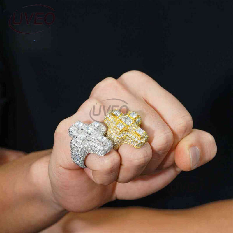 VVS 925 Jewelry Gold Moissanite Ring Iced Out Hiphop Pass Dias Tester Sterling Silver Fashion Women Couple