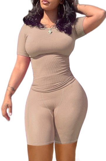 New Sport Womens Tracksuit Sexy Tight Two Piece Set Casual Workout Yoga Sets Short Sleeve Zipper Neck Top Blouse And Shorts Leisure Track Suit Outfits
