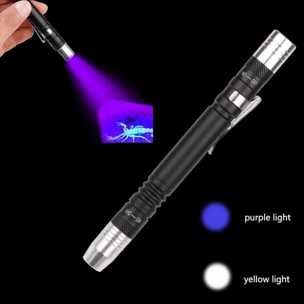 Portable LED Flashlight Mini UV Pen Light Multifunctional 395nm Ultraviolet Torch White Purple Pen Light Detector Torch for Test M251117