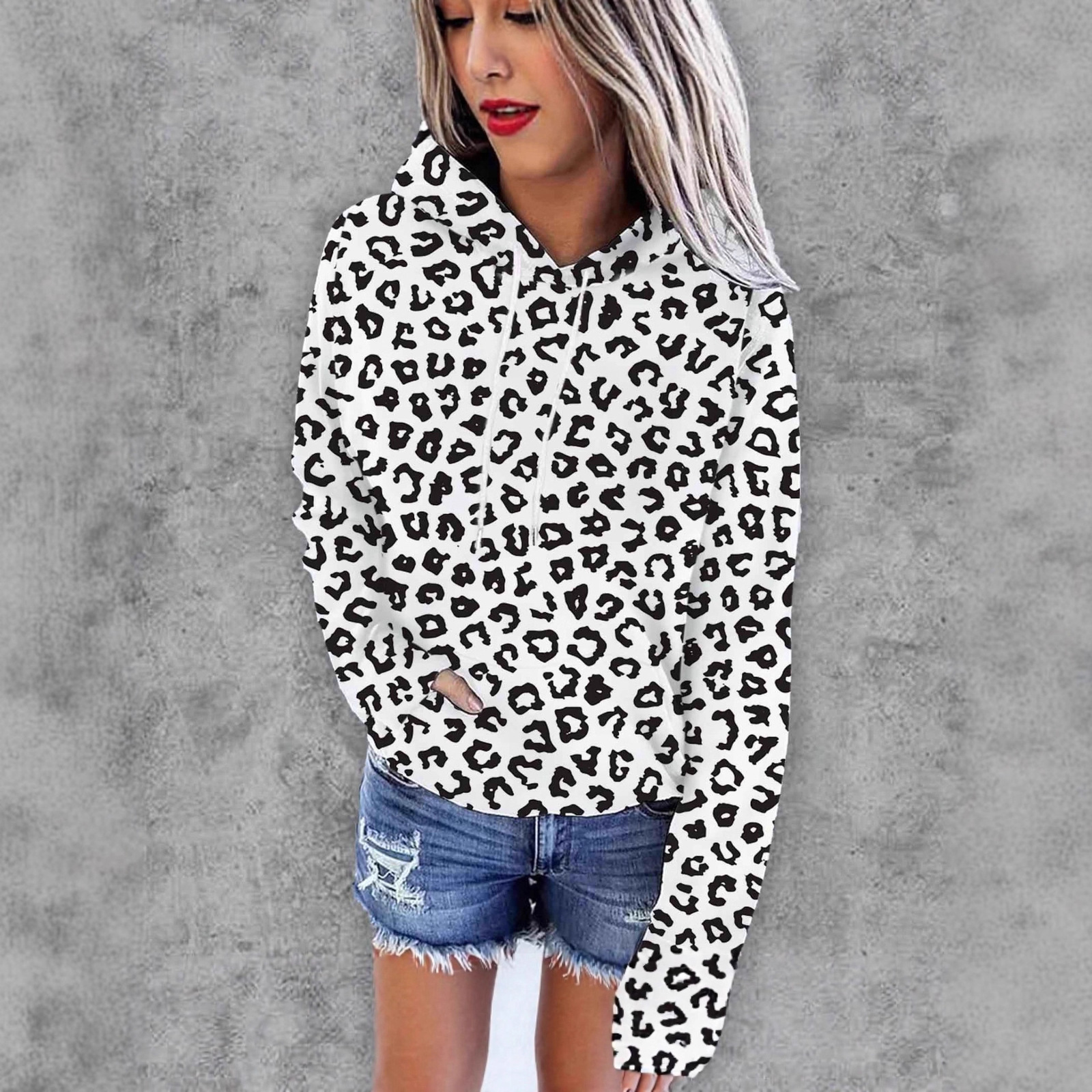 New Womens 3D Digital Print Leopard Hoodie Sweatshirt Hot Sale