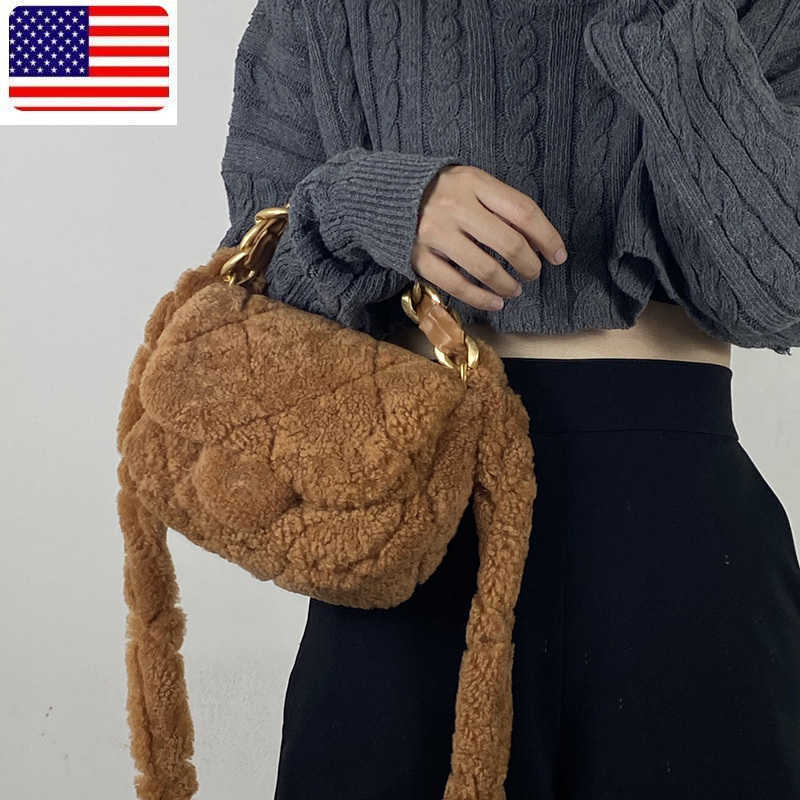 Designer Bag 22a Autumn Winter Top Handle Totes Fluffy Cf Bags Crossbody Shoulder Classic Mini Flap Quilted Square 20cm Designer Handbags Brown Black White Outdoor S