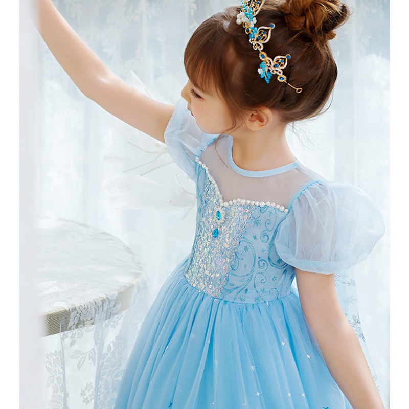 DISNEY Baby clothes Elsa princess dress baby girl mesh dress children's birthday outfit Elsa girl dress