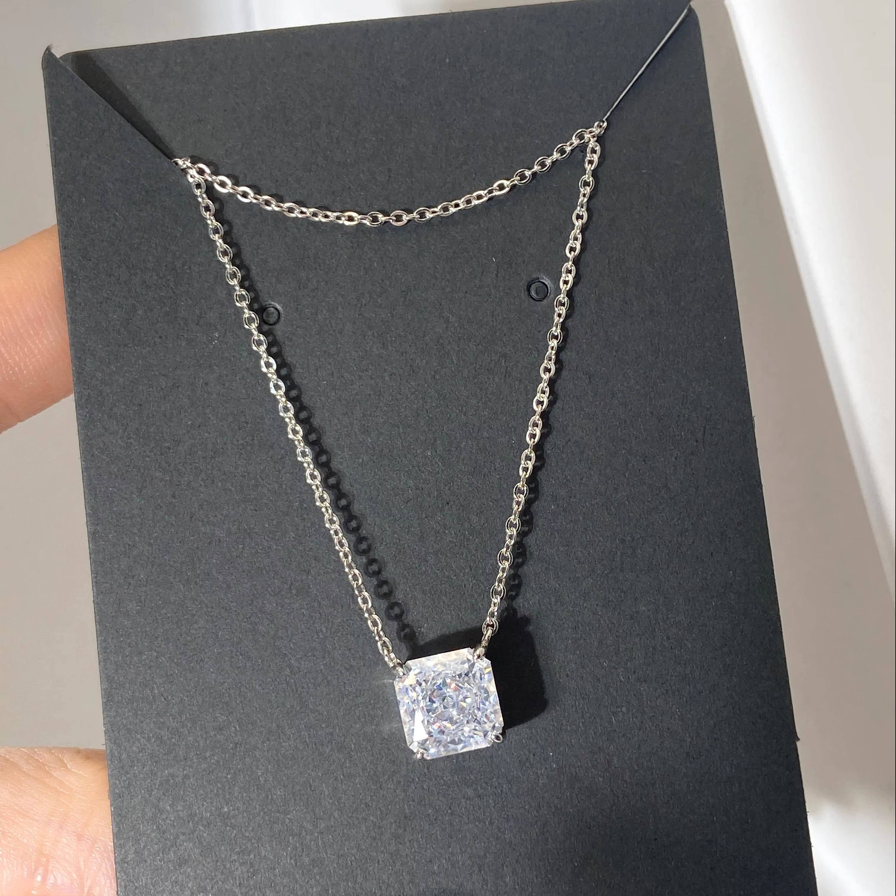 FOXI Ready to Ship Solid 925 Silver Necklace 8A Ice Crushed Cut square Bling CZ 925 Sterling Silver Necklace for Women