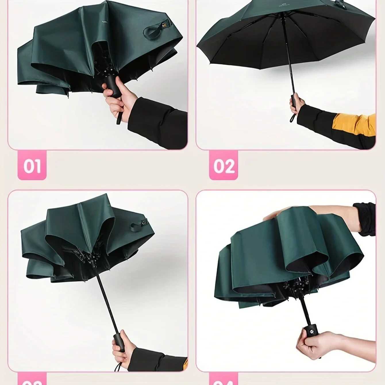 1pc-Reinforced buckle fully automatic umbrella mens and womens folding windproof strong waterproof and sturdy umbrella C251117